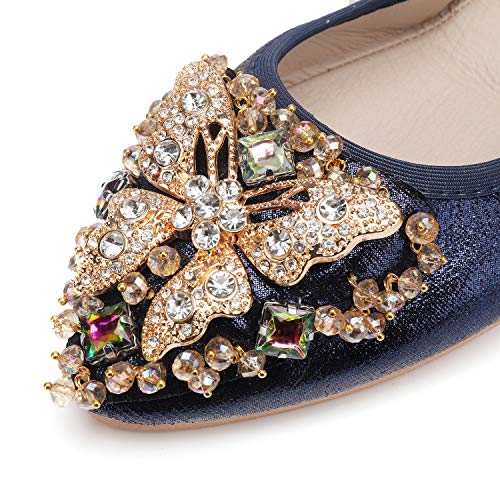 Womens Ballet Flats Foldable Rhinestone Pointed Toe Comfortable Slip on Wedding Flat Shoes Dress Flats for Women3
