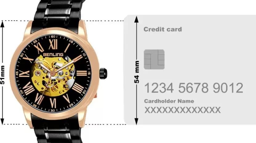 Image of Benling Skeleton Analog Automatic Watch for Men, Mechanical Movement, Leather Strap, Formal Casual Party Official Purpose