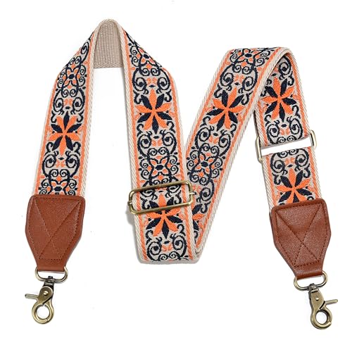 Image of LEMEDE Purse Strap,2 inch Leather End Shoulder Strap Adjustable Replacement,Retro Jacquard Multi-pattern Crossbody Bag Straps
