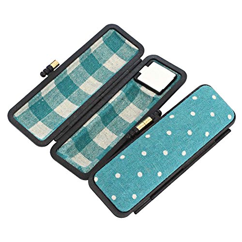 印鑑ケース PCキャンバス 水玉 ブルー (13.5mm〜15mm) 朱肉付き 実印 銀行印 用