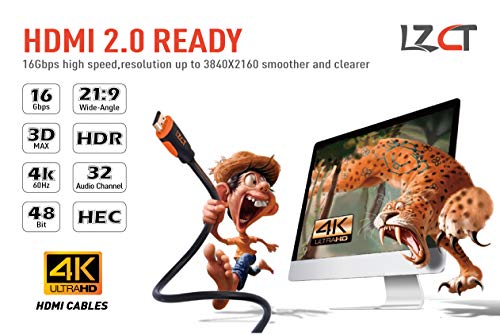Lzct 4K Hdmi 2.0 Cable 125Ft Unidirectional High-Speed Hdmi Cord V2.0 With Built-In Signal Booster Support 3D Uhd 2160P Hdr 1080P With Ethernet And Arc(Length From 3' To 125') Dual Color Mould #TOP7