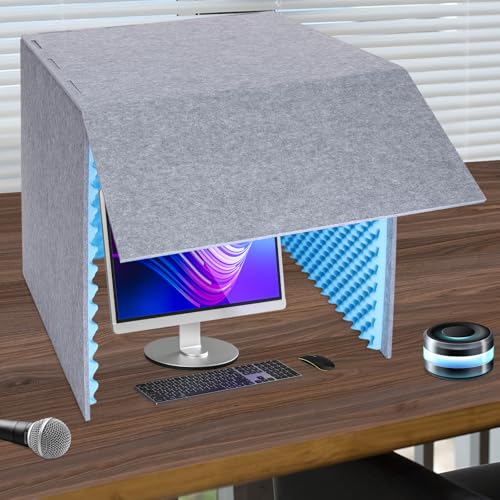 Cubierta Acústica de Escritorio, Panel Absorbente de Sonido Vocal de 31.4 Pulgadas, Cubo de Aislamiento para Micrófono para Oficina y Estudio en Casa, Azul+Gris miniatura 7