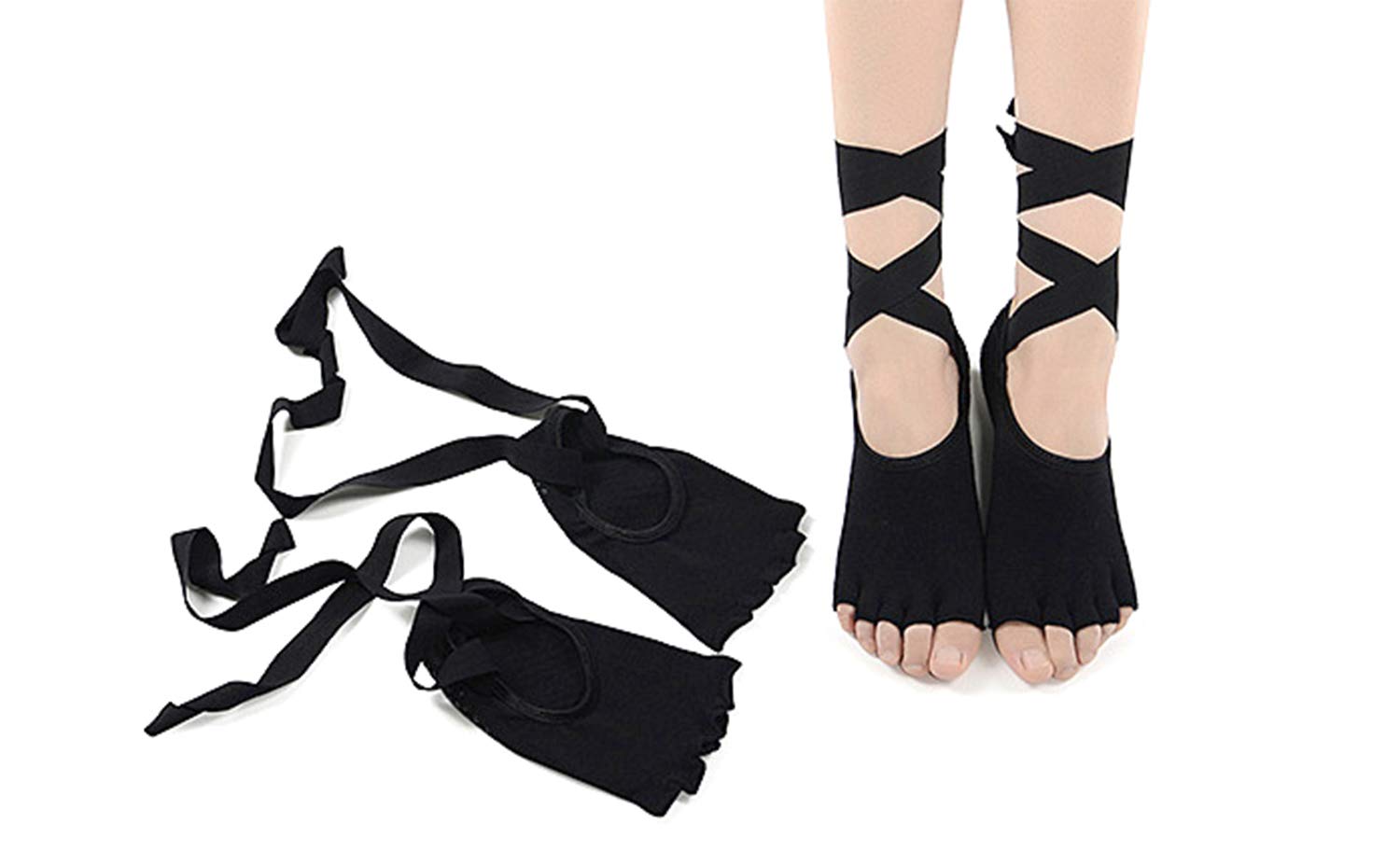 Venxic Women Anti-Skid Grip Toeless Yoga Socks (Black)