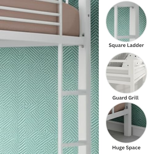 Image of Metal Bunk Bed for Adults and Kids, Sturdy Steel Frame with Guard Rails (3 X 6 Ft) | White Finish | Space Saving Design | DIY Assembly for Home and Bedroom