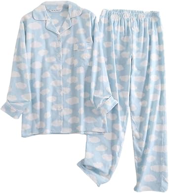 codcm Womens Cotton Pajama Set Floral Printed Long Sleeve Button Down Shirt and Pants Matching Set Sleepwear Cute Pj Set