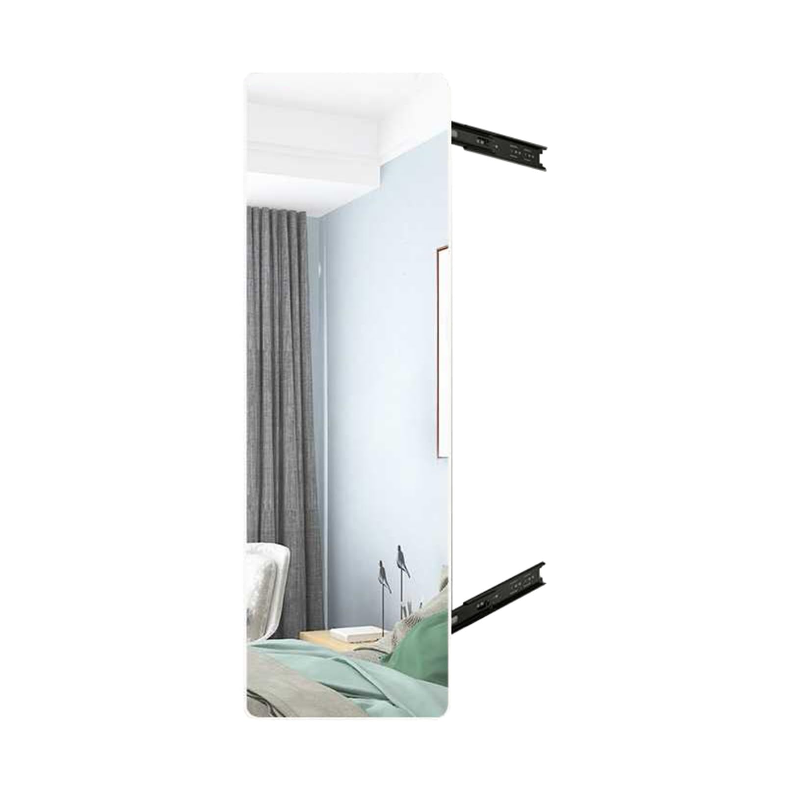 LHX Full-screen sliding wardrobe mirror, built-in telescopic folding wardrobe mirror, hidden dressing mirror push and pull the whole body (Color : Blanc, Size : 100 * 35cm)