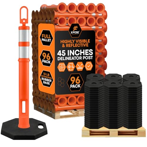 Image of Xpose Safety 45 inch Orange Delineator Posts with Base, Full Pallet 96-Pack