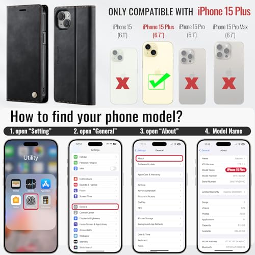 PlusnapX Wallet Case for iPhone 15 Plus Compatible with Magsafe, 2-in-1 PU Leather Flip RFID Blocking Card Holder Stand Shockproof Magnetic Detachable Cover for iPhone 15 Plus Case 6.7", Black by PlusnapX - Image 7