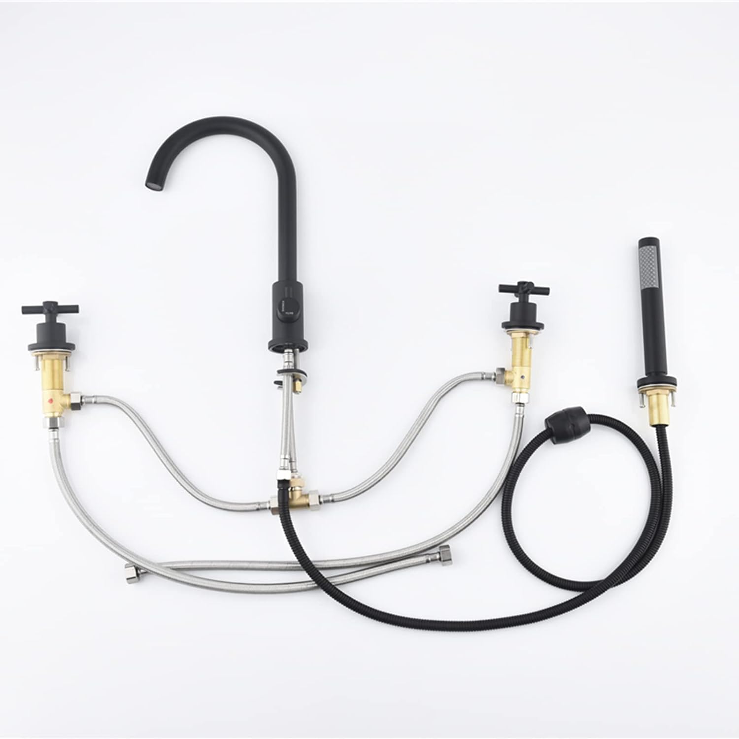 VECNUM Badewannenarmatur 4-Loch Wannenrandarmatur Wannenrand Badewanne Armatur Set, Gold