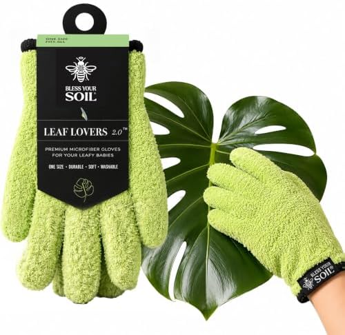 BLESS YOUR SOIL Microfiber Dusting Gloves for Plants : Premium, Gentle, Traps Dust, Washable, Lint Free : Use with Big Leaf Energy ready-to-use spray for houseplants