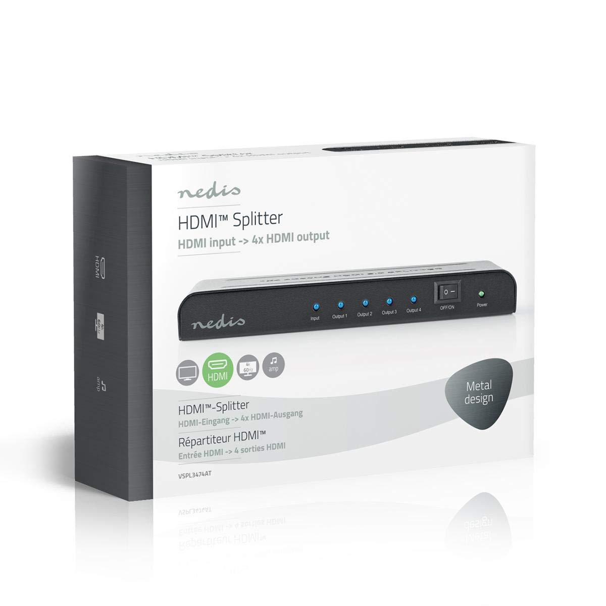 Nedis VSPL3474AT répartiteur vidéo HDMI 4X HDMI