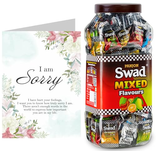 Image of Swad I am Sorry Apology Gift with Card (Swad Mixed Flavours Candy 200 Jar & 1 Greeting card) 2 units
