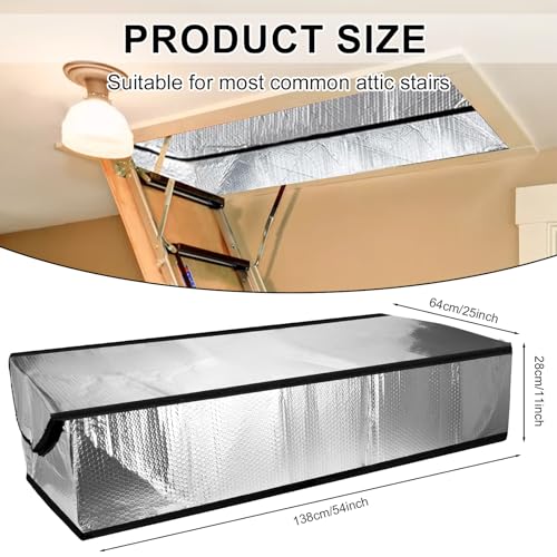 Dachbodentreppen Isolierung Abdeckung 64 x 138 x 28 cm, Dachboden Leiter Isolierung Abdeckung Feuerfest Dachboden Isolierung Zelt mit Reißverschlüssen, Reflektierende Strahlungsbarriere