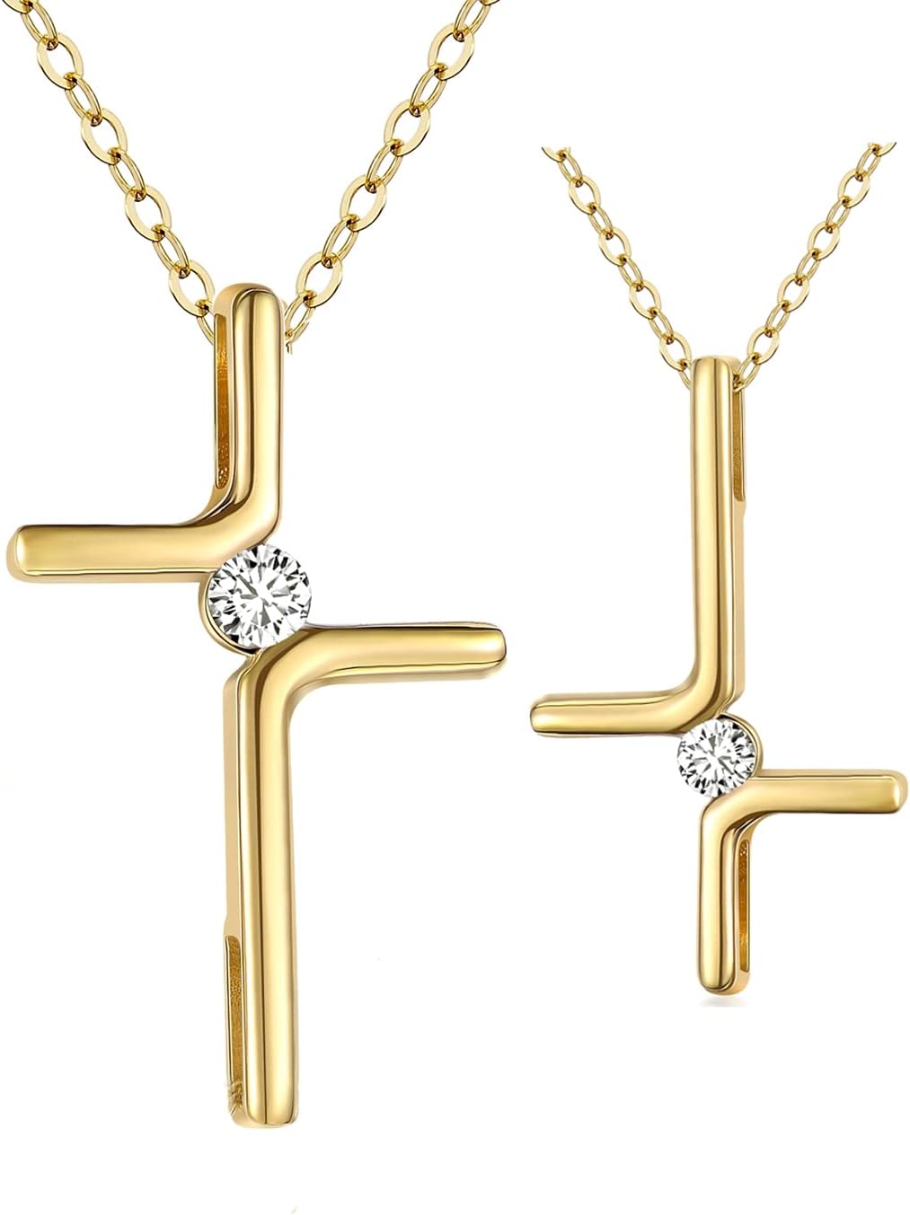 14kt Solid Gold Tiny Cross Necklace for Women, Simple Upside Down Crucifix Cross Pendant Faithful Jewelry Gift for Her Mom, Wife, 16"-18" (Two Wearing Styles) - Image 6