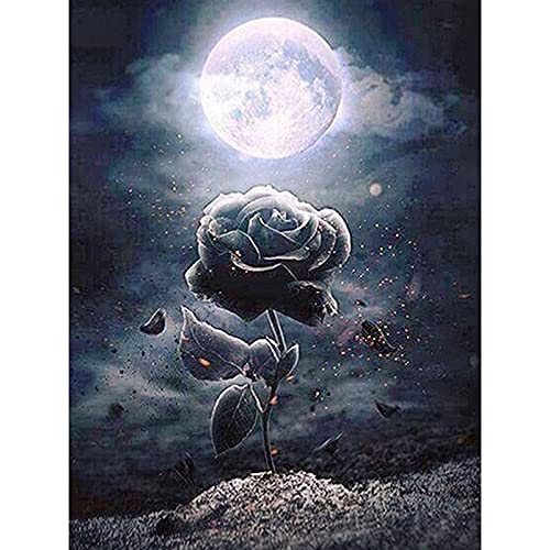 Kit broderie diamond painting complet rose noire, cadeau créatif grand format 40x100cm