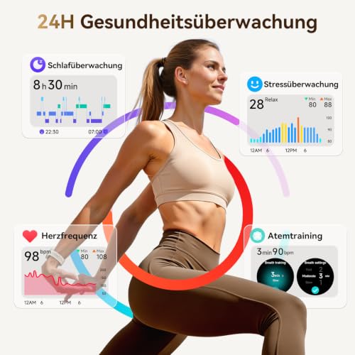 Tensky Smartwatch Damen 1.27" 2 Armbändern Rund Herren Sportuhr mit Sportanalyse 120+ Sportmodi Fitness Coach 3ATM Gesundheits… – Ansicht 3