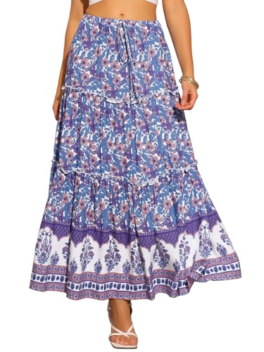 Allegra K Summer Boho Maxi Skirts for Women's Floral Flowy Ruffle Skirt with Pockets A-Line Tiered Long Skirts