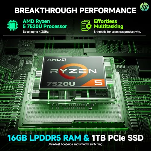 Image of HP All in One Desktop Computer 27 Inch, AMD Ryzen 5 7520U, AMD Radeon Graphics, 16GB DDR5, 1TB SSD, FHD (1920 x 1080) Anti-glare Touchscreen, Wi-Fi 6, Windows 11 Pro, Headphone and Mouse Accessory Kit