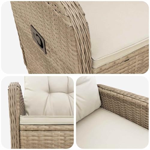 Chaise de jardin réglable résistante aux intempéries avec coussin blanc crème - 6