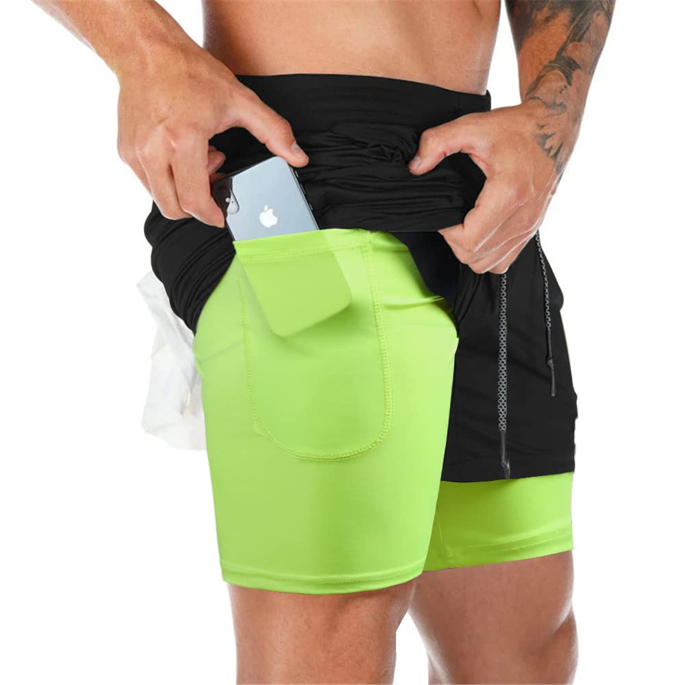 Superora Herren Sport Shorts Laufshorts 2 in 1 Kurze Running Sporthose Fitness Training Mit Eingebaut Taschen