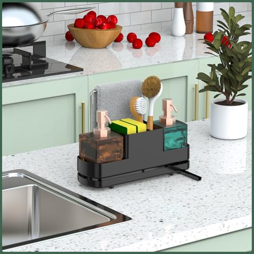 ISWUJIA Kitchen Sink Caddy Organiser,kitchen Sink Organiser,Sponge Holder for kitchen Sink Diversion Drainage,Sponge Holder with Removable Drain Tray,Dishcloth Hanger and Brush Drainer Rack - Image 8