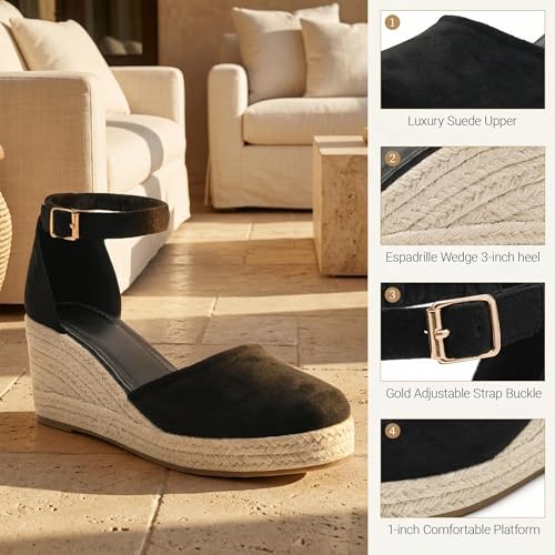 Image of Womens Espadrilles Sandals, Closed Toe Platform for Women Ankle Strap Casual Comfortable Wedge Sandals