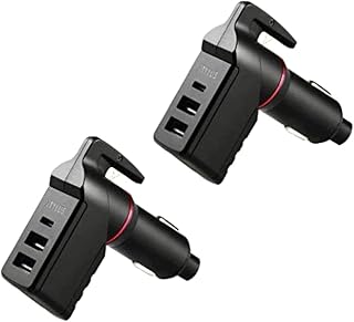 Stinger USA Type C Car Charger Emergency Escape Tool 1 USB-C 2 USB-A 3.0A | Spring Loaded Window Breaker Punch, Seat Belt Cutter, 1 USB-C 2 USB-A Ports Cigarette Charger, 3.0A Max Output (2 pc Black)