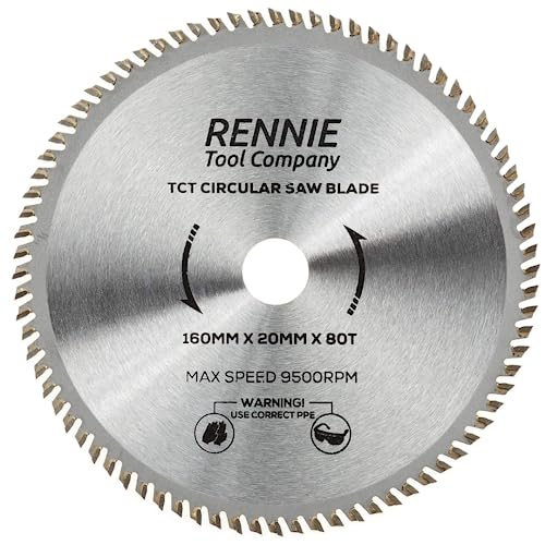 Rennie Tools - Hoja de sierra circular para madera de 160 mm x 20 mm x 80T TCT, compatible con sierras circulares Bosch Festool TS55 Makita Ryobi Dewalt, etc., hoja de sierra circular de 160 mm,