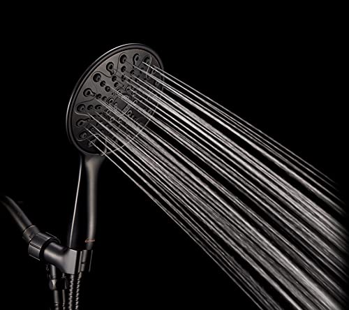Couradric Handheld Shower Head, 6" Oil-Rubbed Bronze Face 6 Spray Setting Shower Head With High Pressure, Brass Swivel Ball Mount And Extra Long Flexible Stainless Steel Hose #TOP7