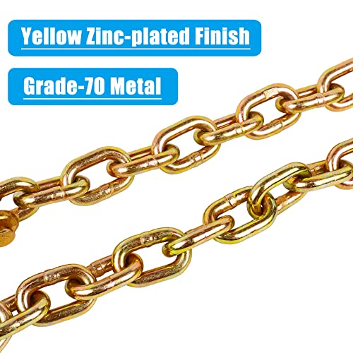 Image of 35 inch Trailer Safety Chain 2 Pack, Grade 70 Heavy Duty G70 Towing Chain with 3 /8 inch Clevis Snap Hooks, 24,000 lbs Break Strength for Boat Trailer, RV, and Dump Trailer, Yellow Zinc Plated