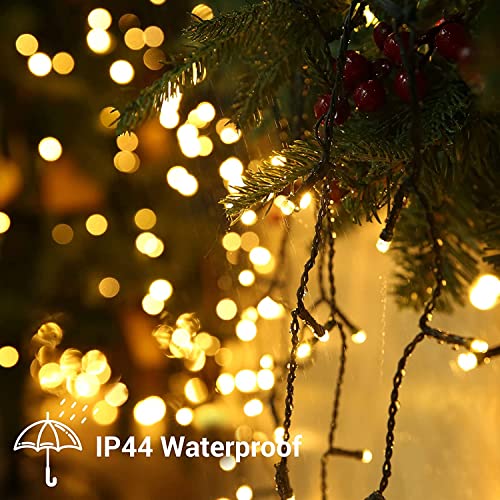 PhilzOps Natale Catena di Luci Esterno, 10M 100 LED Albero di Natale Catene Luminose Decorative Impermeabile Stringa Luci Led con 8 Modalità per Decorazioni Interno Giardino Compleanno (Bianco Caldo)
