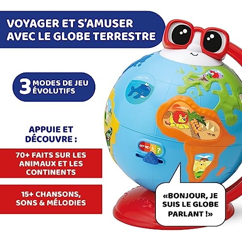 Chicco Edu Globe, Globe Parlant Éducatif, Idéal pour Apprendre La Géographie, La Musique, Les Anecdotes, La Flore, La Faune Et Plus Encore, 300+ Phrases, Quiz Et Chansons, Méthode Montessori