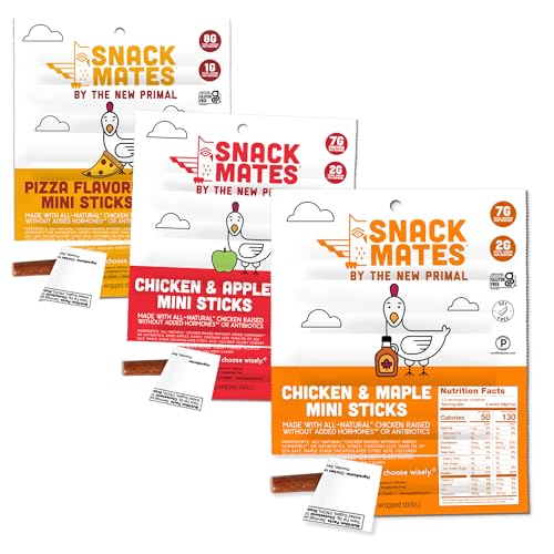 Image of New Primal Snack Mates Mini Chicken Stick Variety, Three Flavors, 15 Count