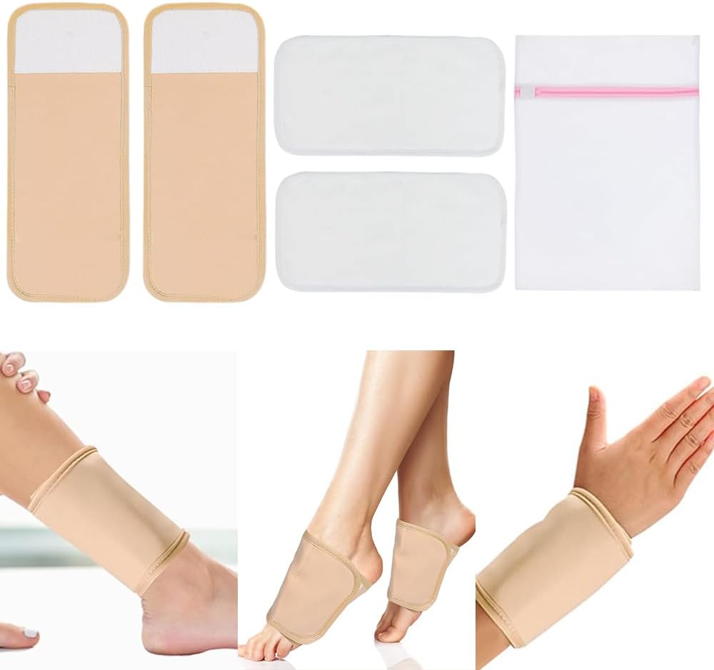 2 Pcs Castor Oil Pack Foot Wrap with 2 Pcs Cotton Flannel Replacement Pads Reusable Organic Thyroid Foot Castor Oil Wrap Promotes Circulation, Comfort Relaxing Sleeping, Relieves Inflammation and is