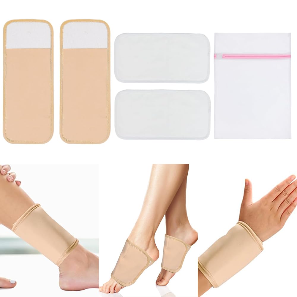 2 Pcs Castor Oil Pack Foot Wrap with 2 Pcs Cotton Flannel Replacement Pads Reusable Organic Thyroid Foot Castor Oil Wrap Promotes Circulation, Comfort Relaxing Sleeping, Relieves Inflammation and is