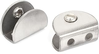 Aexit Half Round Fall Protection Shape 12mm Thick Glass Shelf Bracket Clip Clamp Silver Safety Clips Tone 2Pcs