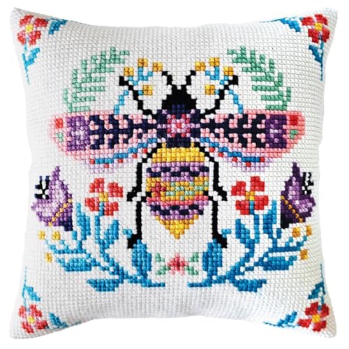 Kit broderie point de croix abeille florale canevas fils coton mercerie