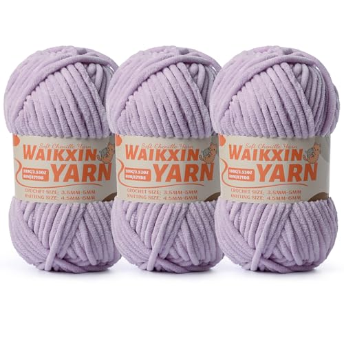 Image of (3 Light Purple) 3 Pack Super Soft Fuzzy Chenille Chunky Yarn for Crocheting, 300g (261yds) Fluffy Velvet Yarn for Hand Knitting Baby Blankets Weaving Craft