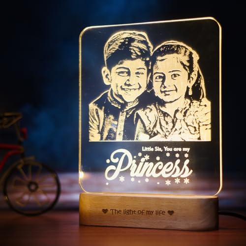Image of ZOCI VOCI Rakshabandhan Gift for Sister, Cousin Or Sibling Acrylic Personalized Engraved LED Photo Lamp - | Unique Rakhi Gift for Brother (Princess Photo Lamp, Lamp Only)