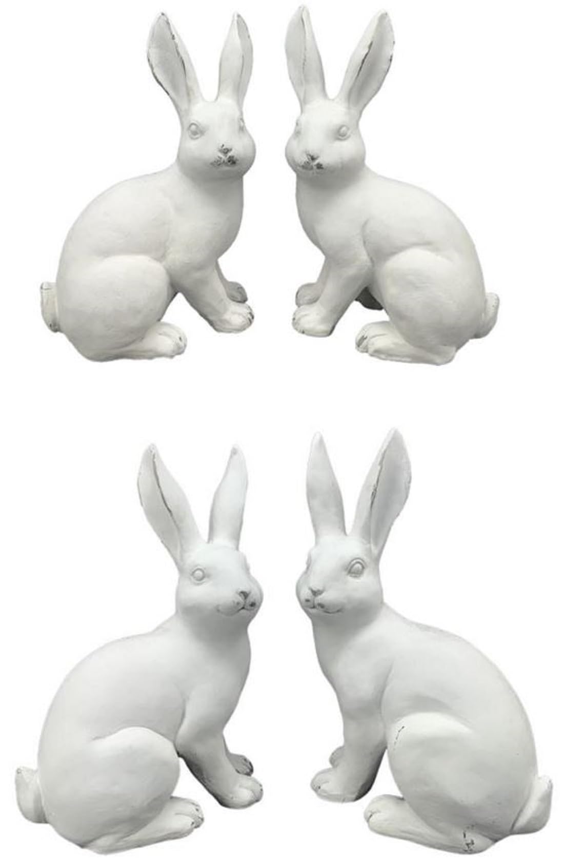 frühlingshafter Osterhase Deko-Hase als hockender Osterhase Moppel in mattweißer antiker Optik in verschieden Größen (groß Blick rechts)