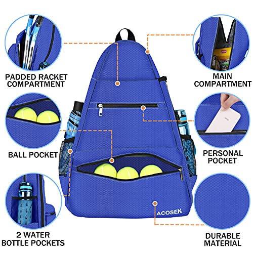 Acosen Tennis Bag Tennis Backpack - Large Tennis Bags For Women And Men To Hold Tennis Racket,Pickleball Paddles, Badminton Racquet, Squash Racquet,Balls And Other Accessories (Blue) #TOP3