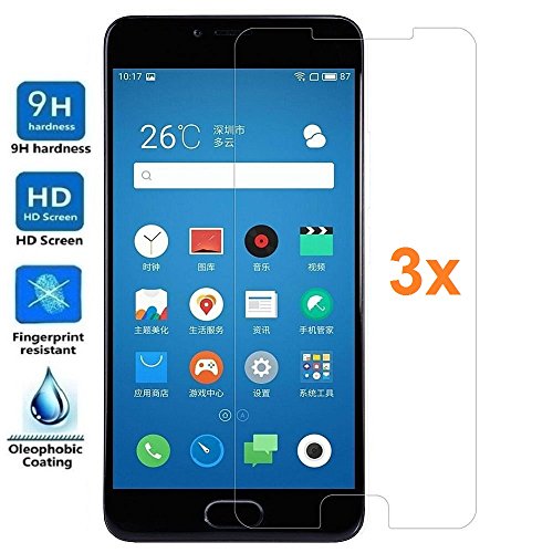 REY 3X Protector de Pantalla para MEIZU M5 Note, Cristal Vidrio Templado Premium