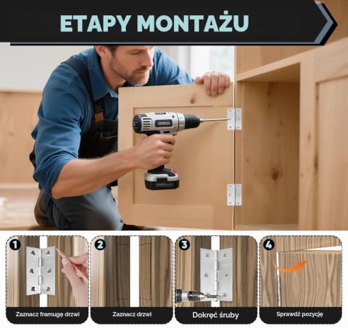 Anstore 4 szt. Zawiasy składane, 75×50×1mm składane srebrne zawiasy ze stali nierdzewnej, 270° taśma zawiasowa mała z 48 szt. śrub, zawiasy do drzwi, okien i szafek