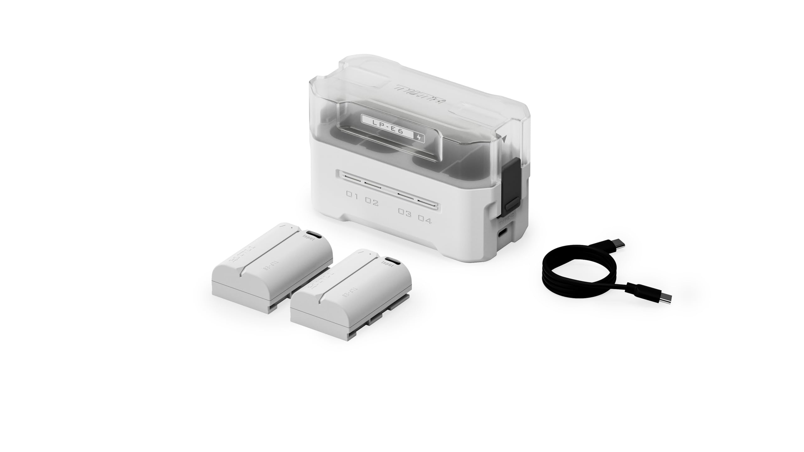 Tilta LP-E6P Charging Station Battery Kit, 4-Slot 45W PD USB-C Fast Charger | Compatible with Canon LP-E6 LP-E6P Batteries | Portable EDC Charging Hub, 2 Batteries - Off White