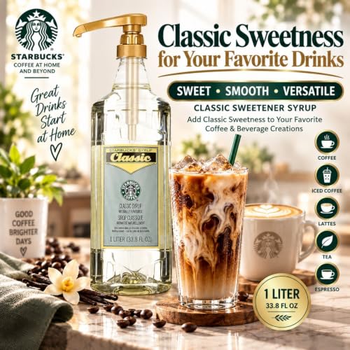 Starbucks Syrup Classic 33 OZ Bottle For Coffee And Tea with Gold Coffee Syrup Pump - image 2