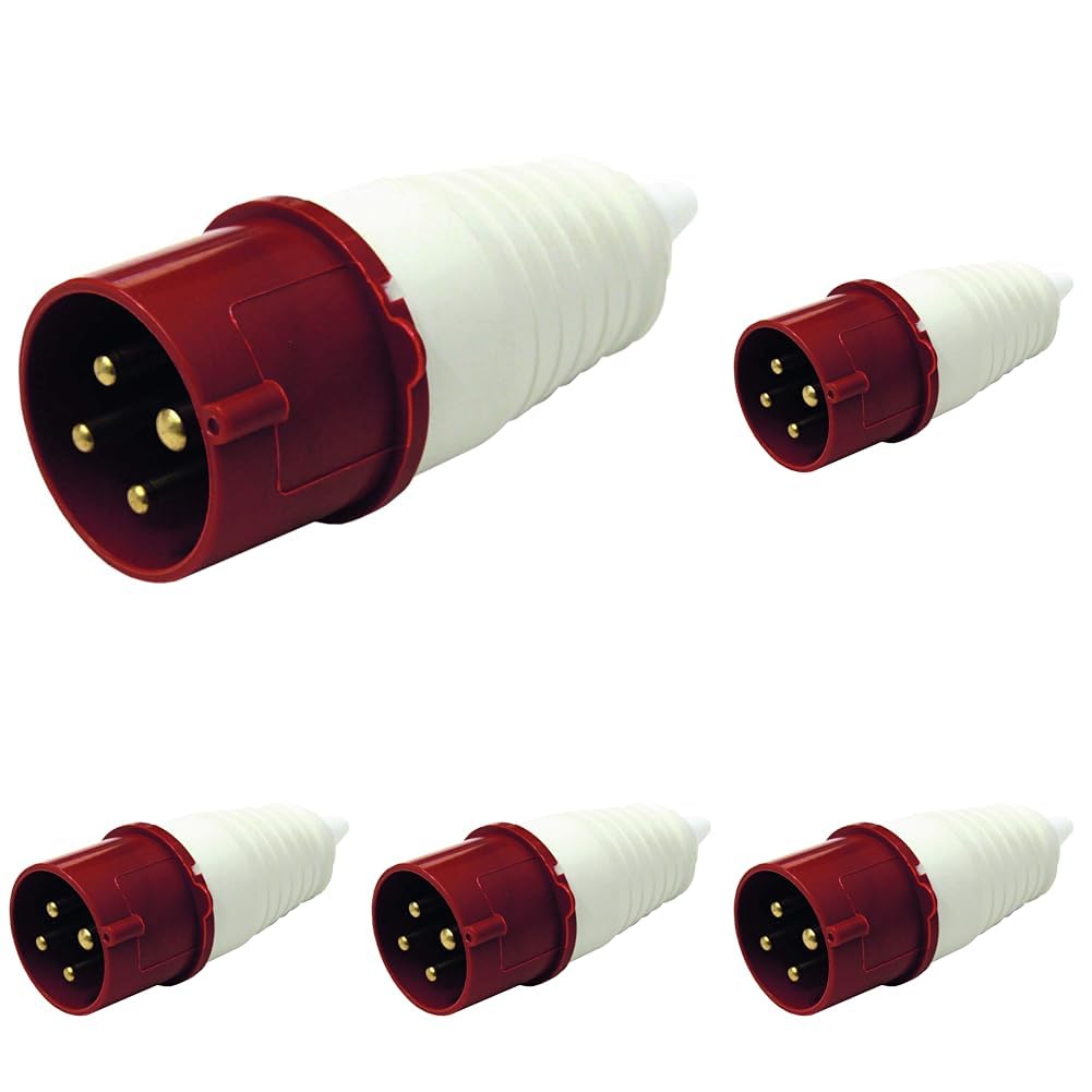 Electraline 80807 Spina Elettrica Industriale, IEC, 16A, 3P+T, 380V, Rosso (Confezione da 5)