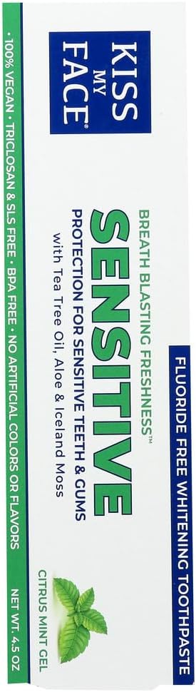 Kiss My Face Sensitive Fluoride Free Whitening Toothpaste, Citrus Mint Gel, 4.5 oz (Pack of 2)