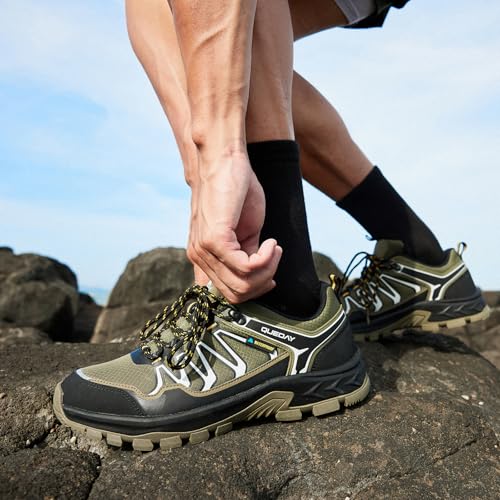 Image of Queday Mens Waterproof Lightweight Hiking Shoes | Breathable, Anti-slip Rubber outsole, Cushioned EVA midsoles, Ideal for daily trail, camping, and climbing