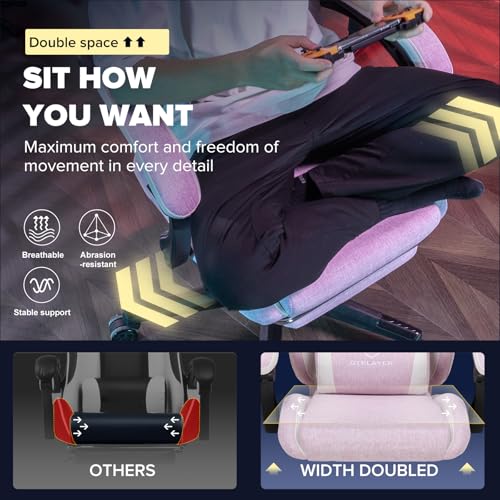 Image of GTPLAYER Gaming Chair, Computer Office Chair Lumbar Support, Linkage Armrests and Footrest, Ergonomic Game Chair for Adults with Extended Backrest, Linen Fabric, Pink