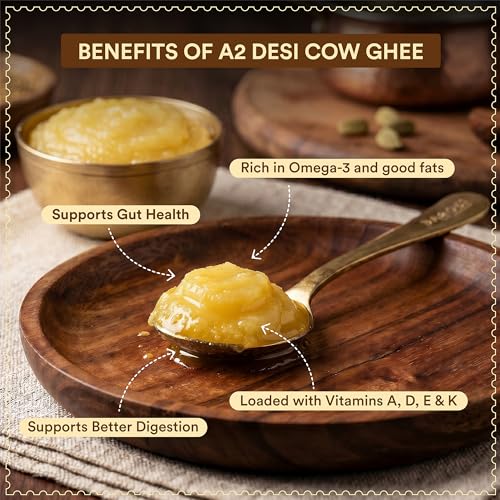 Image of BAROSI A2 Desi Cow Ghee 1 Litre | Traditional Bilona Method | Curd Churned Danedar Ghee | Lab Tested | Grass-Fed Desi Cow | Pure, Natural, Aromatic | Shudh Cow Ghee | Glass Jar(1000ml)